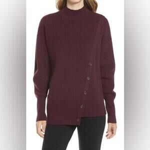 NWT Halogen Mock Neck Stitch Mix Sweater In Burgundy Stem Size Small $79
